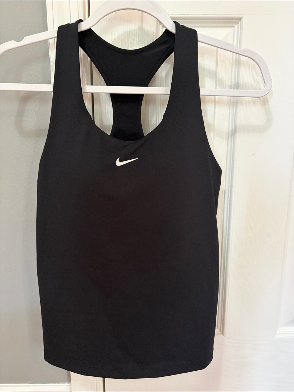Nike Black Racerback Sports Bra Tank with White Swoosh- Size Medium NWOT
